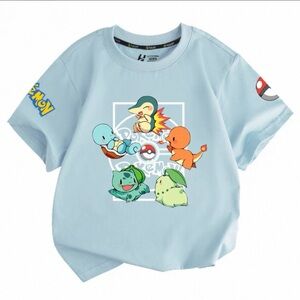 Pokemon Light Blue, ivory Kids Tee with Characters